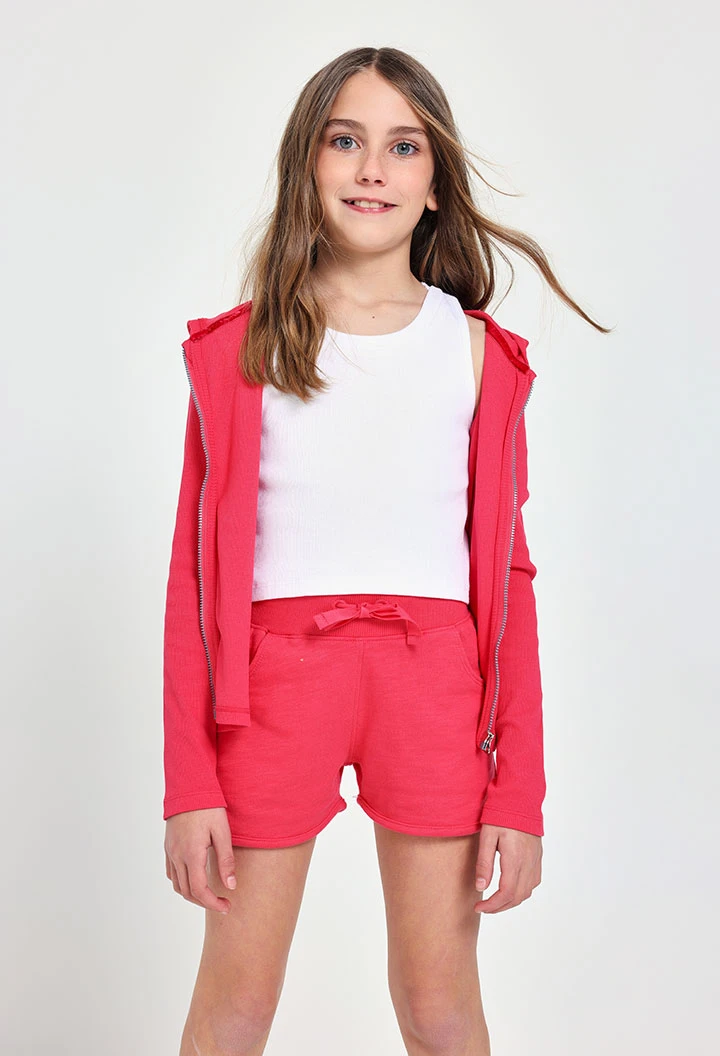 Giacca basica in maglia per bambina color fragola.