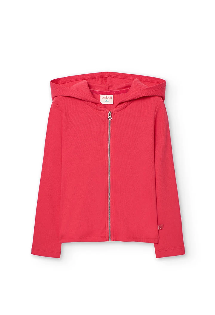 Giacca basica in maglia per bambina color fragola.