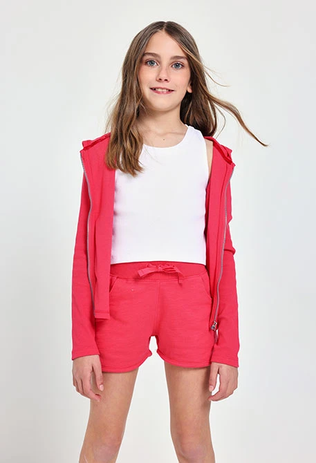 Girls basic knitted jacket in strawberry colour