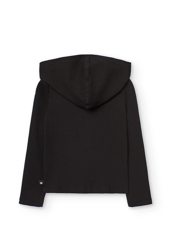 Gerippte Basic-Strickjacke für Mädchen in Schwarz