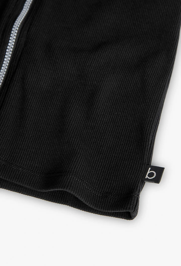 Gerippte Basic-Strickjacke für Mädchen in Schwarz
