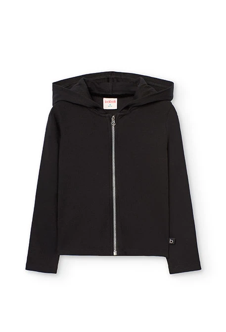 Chaqueta básica de punto canalé para niña en color negra