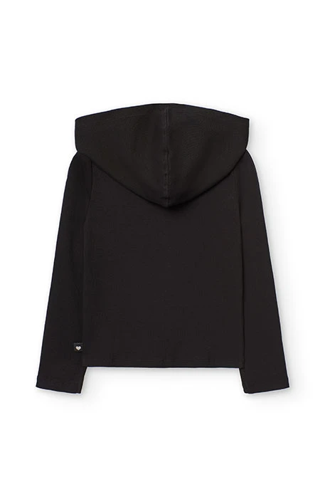 Chaqueta básica de punto canalé para niña en color negra