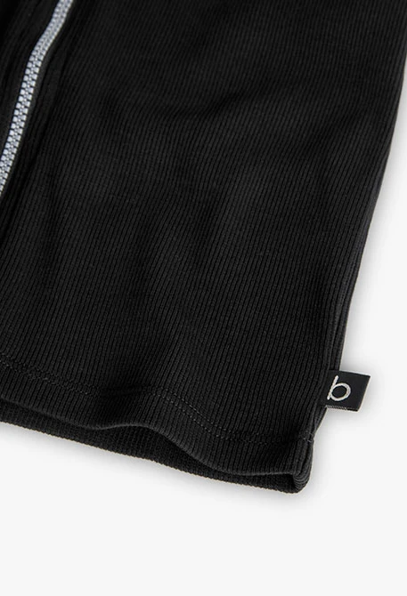 Chaqueta básica de punto canalé para niña en color negra