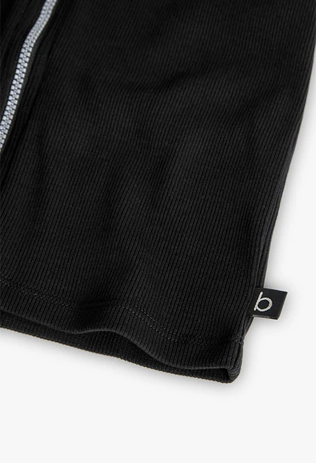 Chaqueta básica de punto canalé para niña en color negra