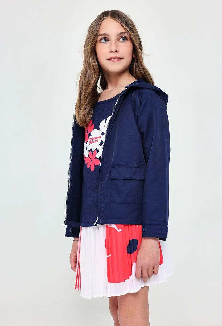 Parka base in tessuto tecnico per bambina in blu navy