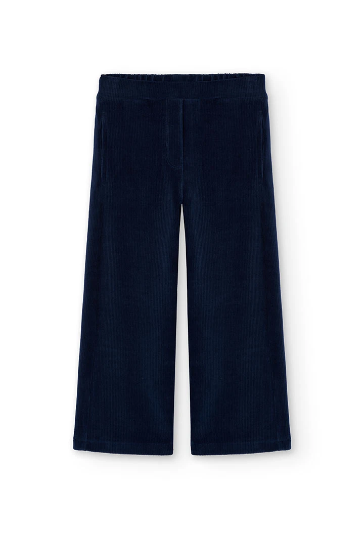 Pantalon fille en velours côtelé bleu