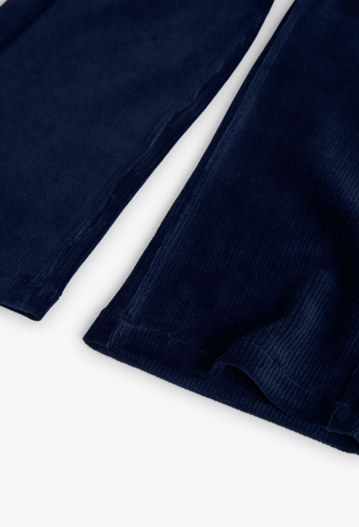Pantalon fille en velours côtelé bleu