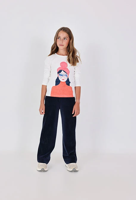 Pantalon fille en velours côtelé bleu