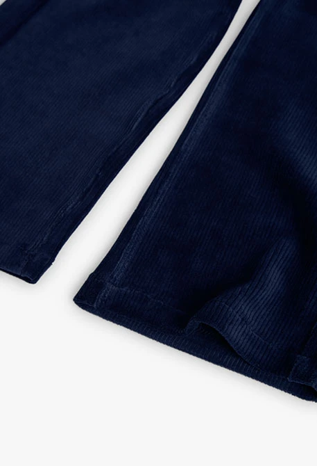 Pantalon fille en velours côtelé bleu