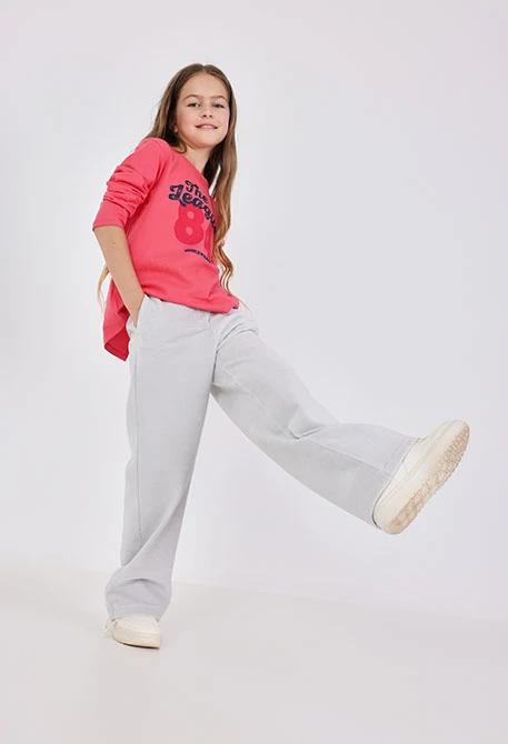 Pantalon fille en velours gris