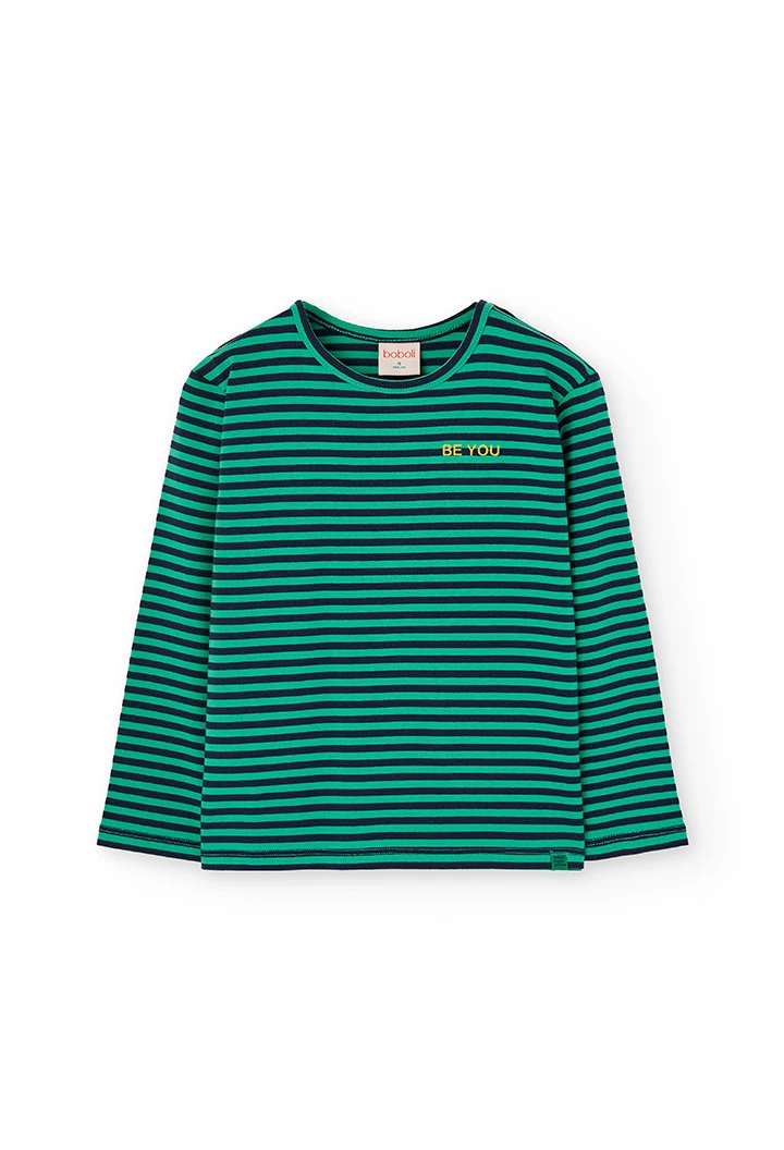 Camiseta niña punto rayas verde y azul marino