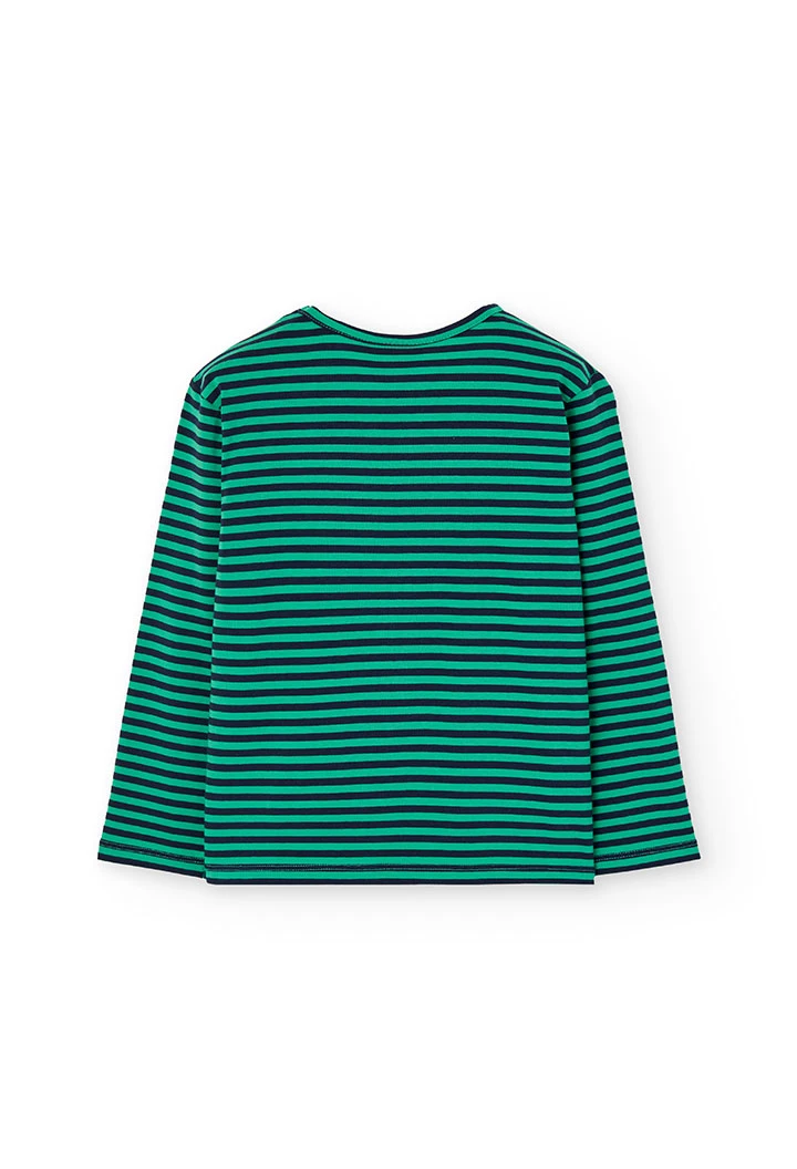 Camiseta niña punto rayas verde y azul marino
