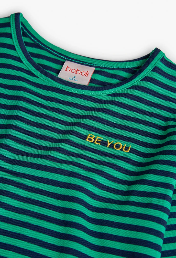 Camiseta niña punto rayas verde y azul marino