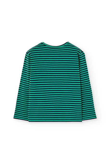 T-shirt fille rayée en maille vert et bleu marine