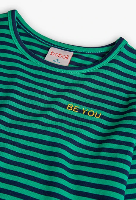 Camiseta niña punto rayas verde y azul marino