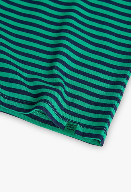 T-shirt fille rayée en maille vert et bleu marine
