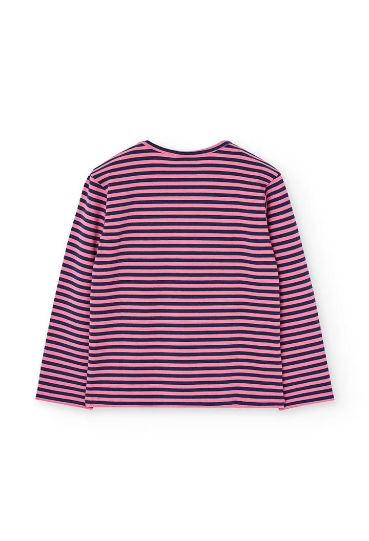 T-shirt fille en jersey à rayures roses et bleu marine