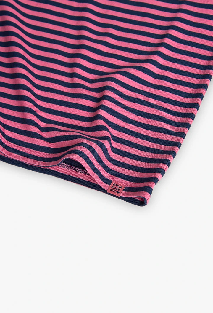 Girl´s pink and navy striped knit t-shirt