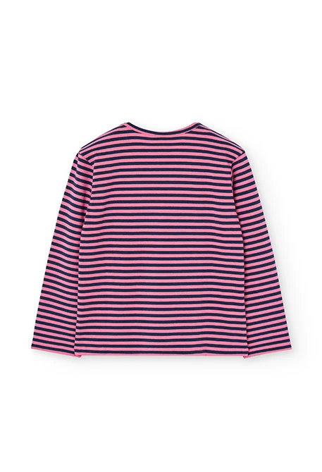 Camiseta niña punto rayas rosa y azul marino