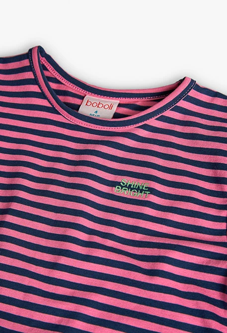 Camiseta niña punto rayas rosa y azul marino