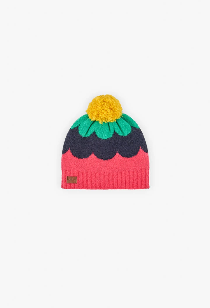 Bonnet multicolore à pompon
