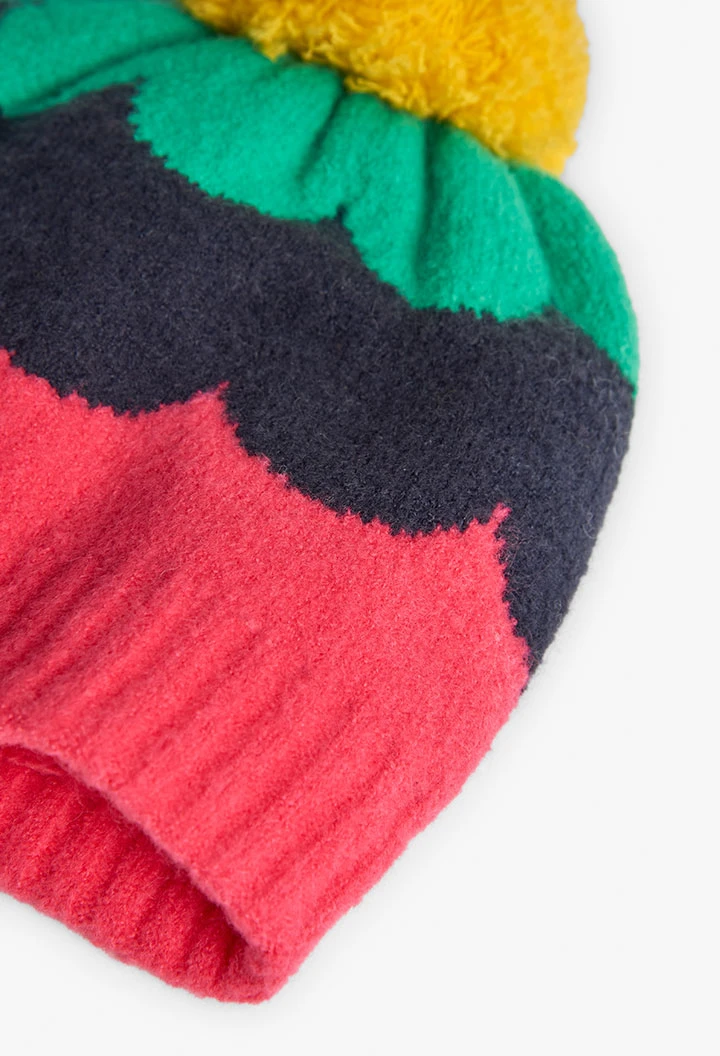 Bonnet multicolore à pompon