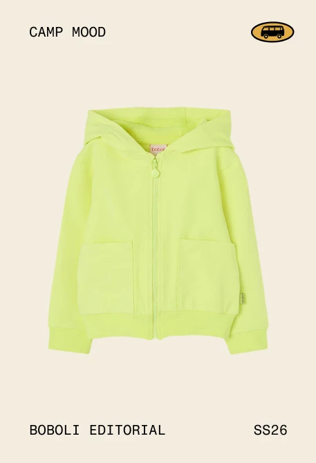 Giacca bambina con cappuccio in verde fluo