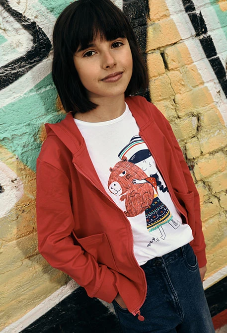 Girl?s printed white cotton T-shirt