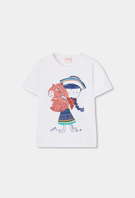 Girl?s printed white cotton T-shirt