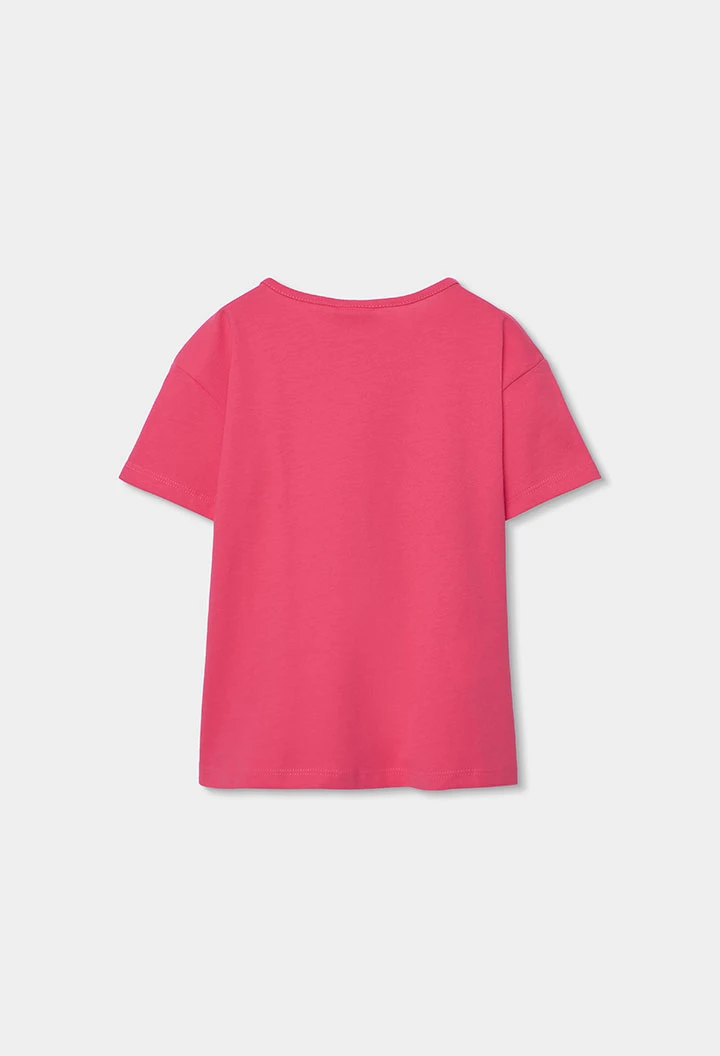 Mädchen-T-Shirt aus roter Baumwolle mit Druck.
