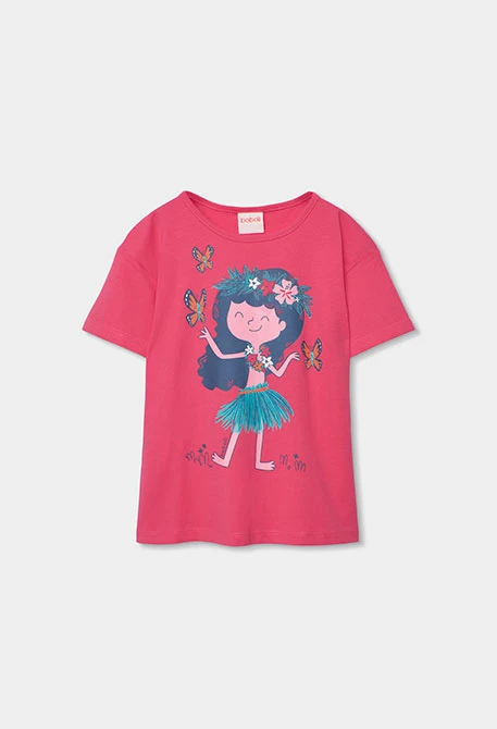 T-shirt fille coton rouge avec imprimé