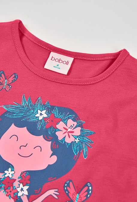 T-shirt menina algodão vermelho com estampado