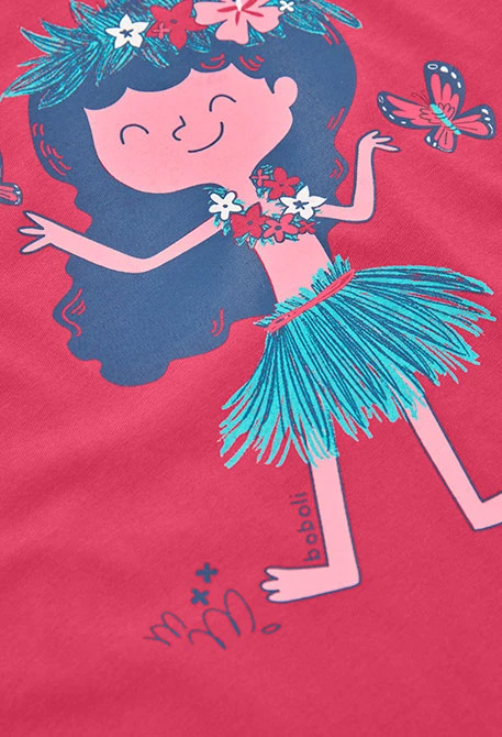 Girls? cotton T-shirt in red with print