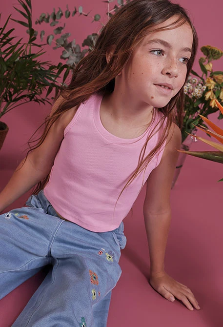Camiseta tirantes niña algodón rosa