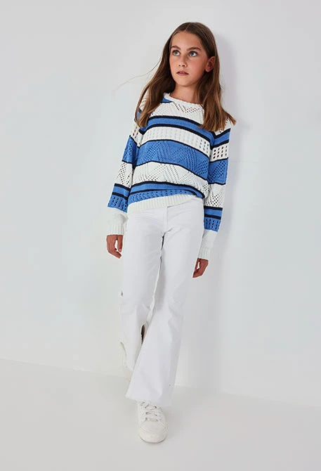 Pantalon fille coton couleur blanche