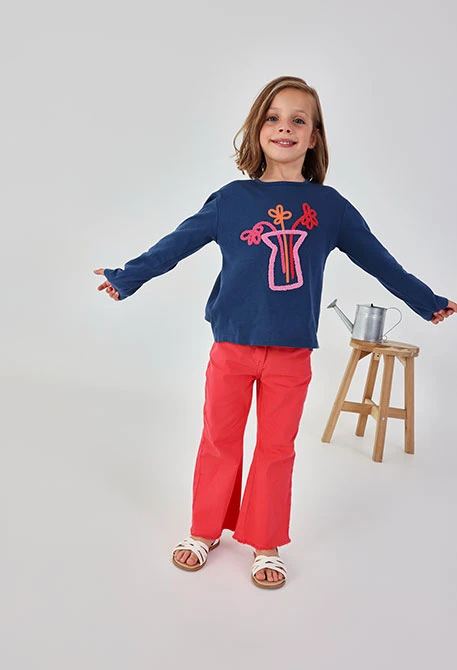 Pantaloni in cotone colore fragola da bambina