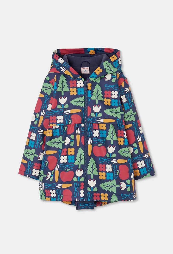 Imperméable bleu marine imprimé nature avec capuche