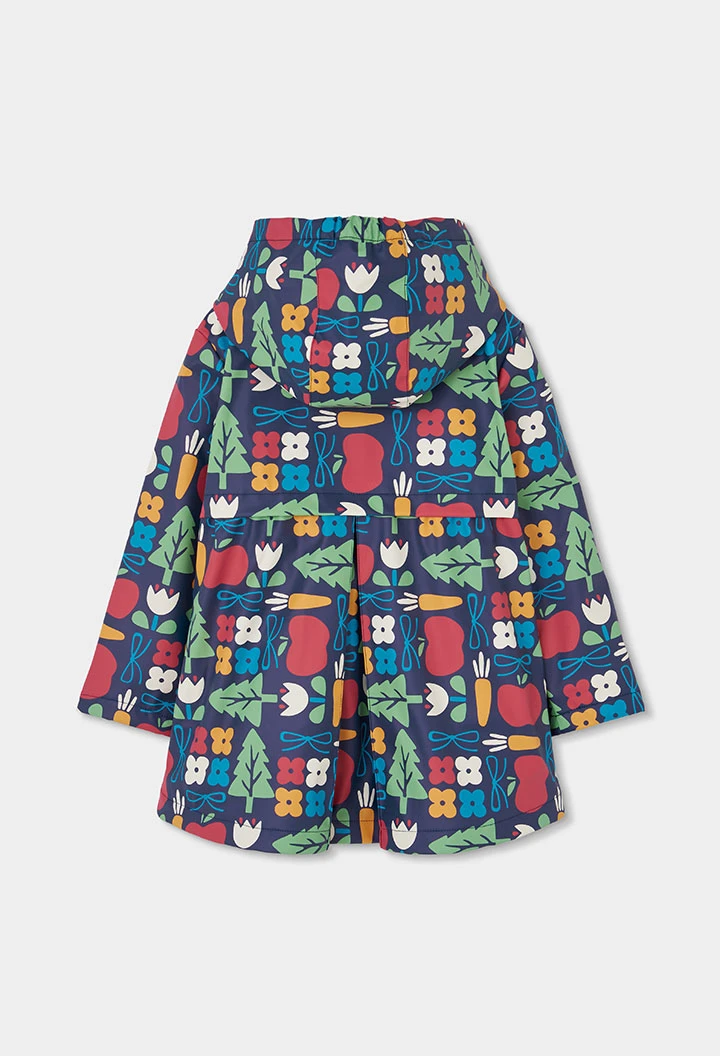 Impermeable blau marí estampat natura amb caputxa