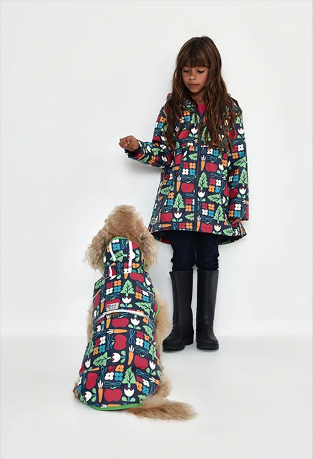 Impermeável para cão estampado azul com capuz