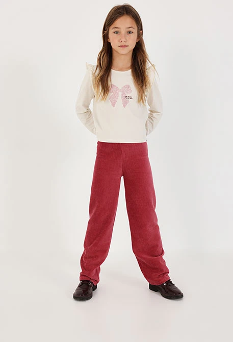 Pantalon en velours côtelé fille grenat