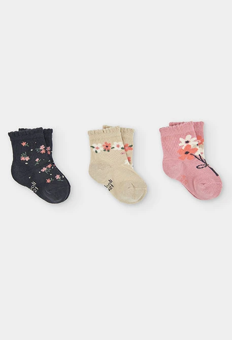 Pack calcetín rosa estampado flores