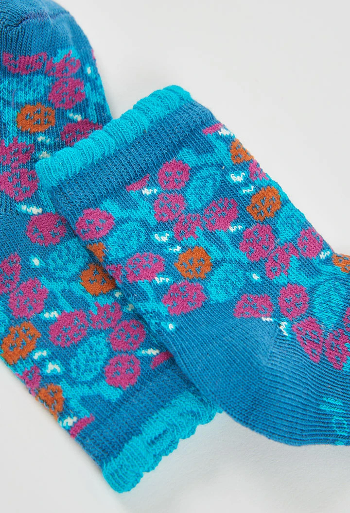 Pack calcetín azules y fucsias estampado de flores