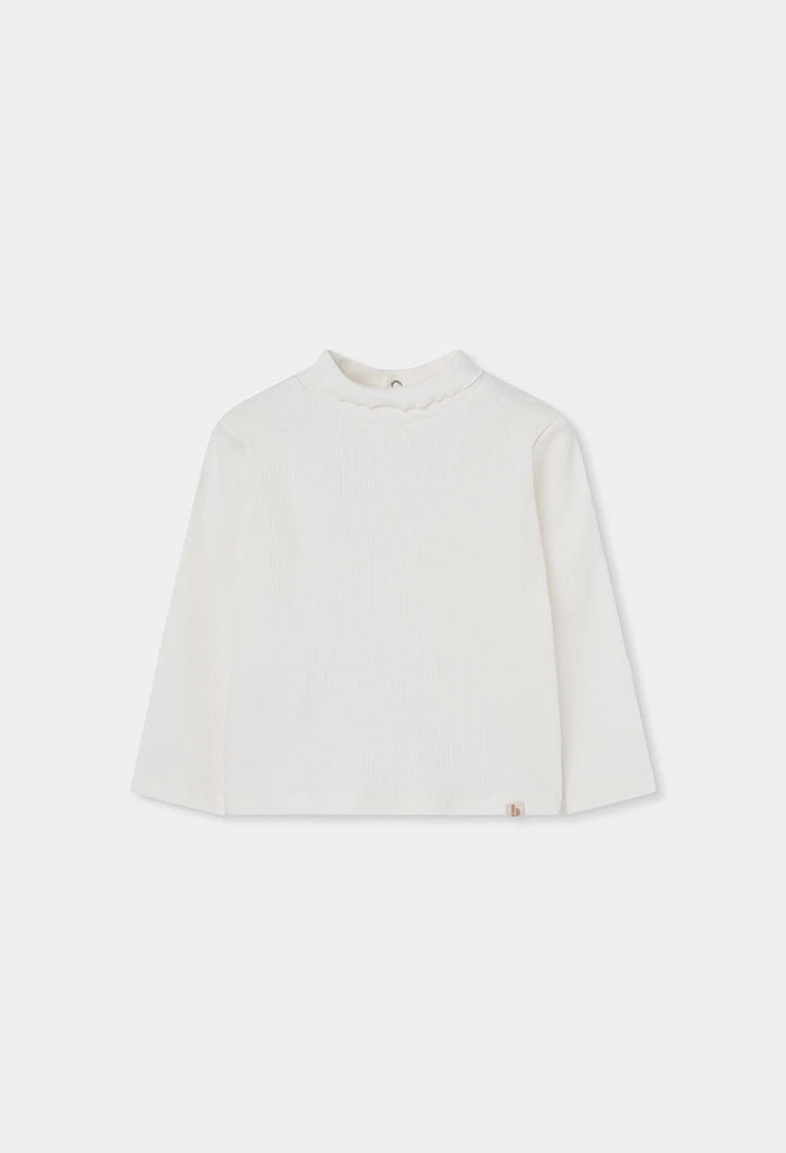Camiseta punto canalé niña blanca cuello alto