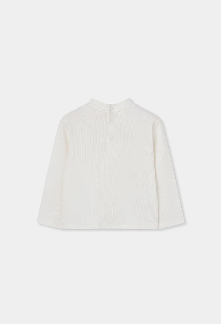 T-shirt fille en maille côtelée blanc col roulé