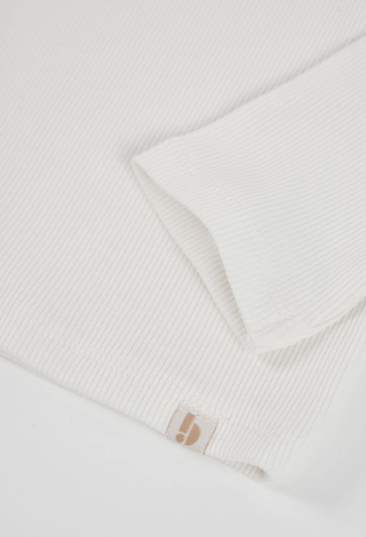 T-shirt fille en maille côtelée blanc col roulé