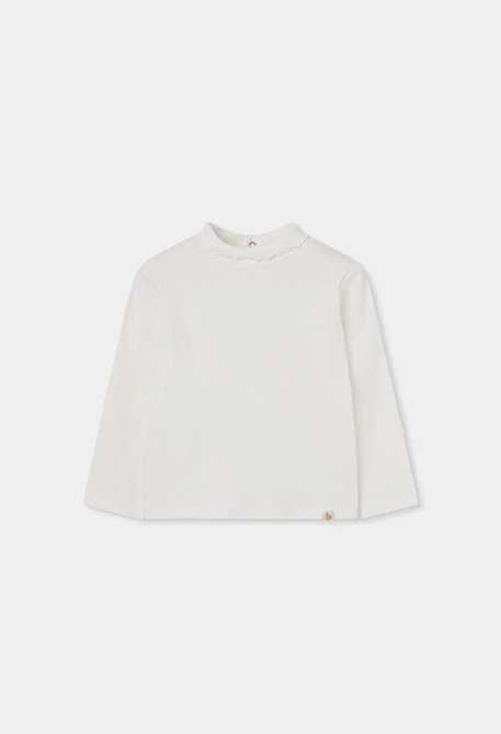 Maglietta in maglia a coste bambina bianca collo alto