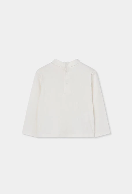 Camiseta punto canalé niña blanca cuello alto