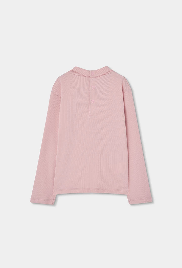 T-shirt en maille côtelée fille rose avec volant