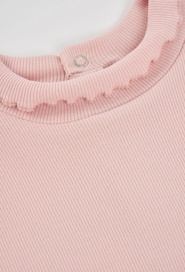 T-shirt en maille côtelée fille rose avec volant